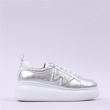 Wonders Curvy Platform Lace Trainer - Silver Snake